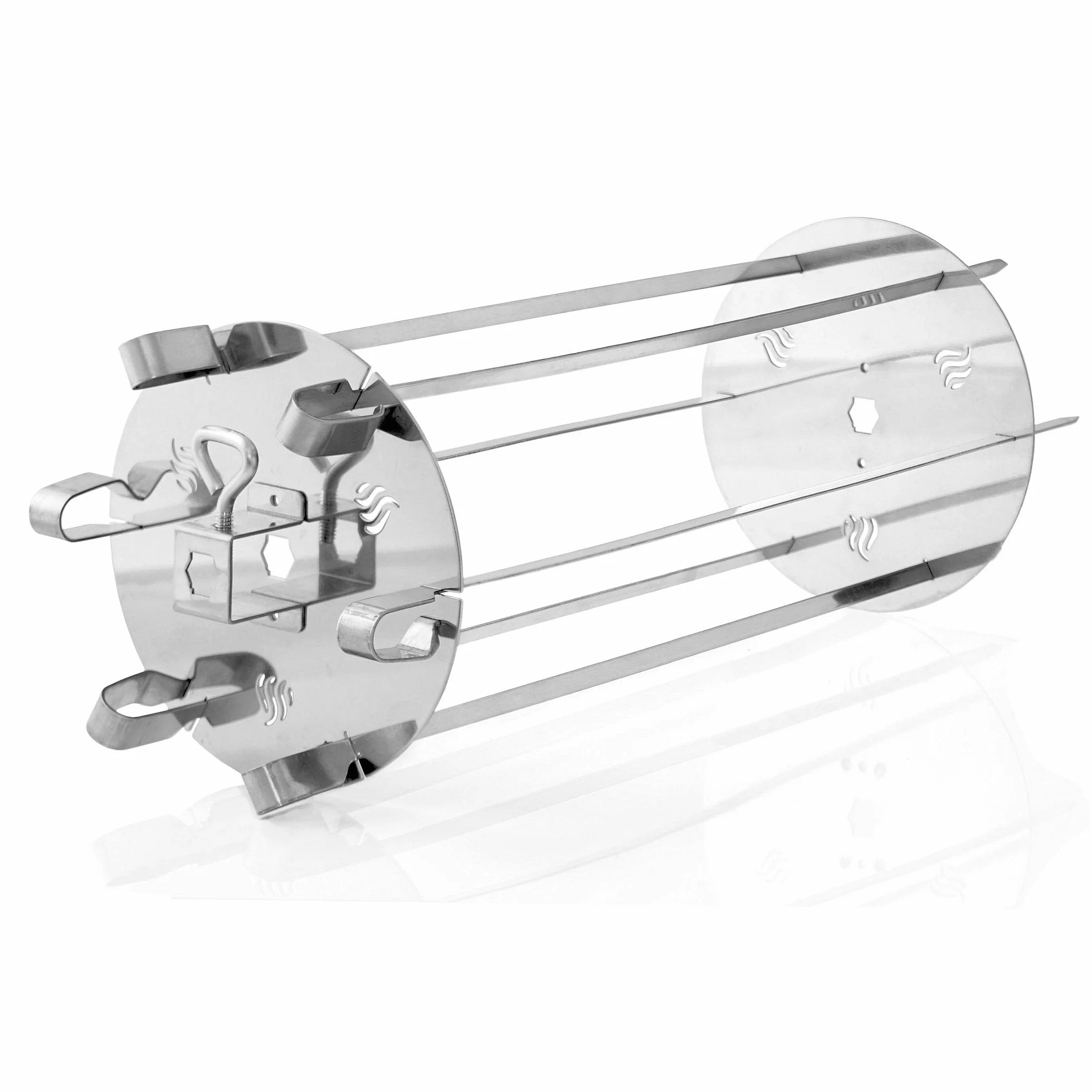 BBQ-Toro Rondella in acciaio inox per girarrosto, cestello universale per griglia, 6 spiedi per Shish Kebab, carne allo spiedo, pesce, pollame, frutta e verdura