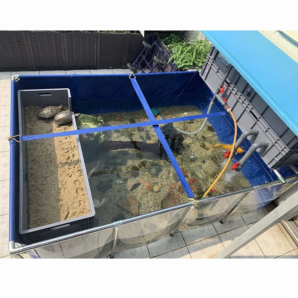 Generico Grande laghetto per Pesci con Struttura in Acciaio e Telo in PVC, Vasca per Giardino Acquatico e Rivestimenti per laghetto, Pannello di osservazione, valvola di Scarico - Ideale per Koi, PES