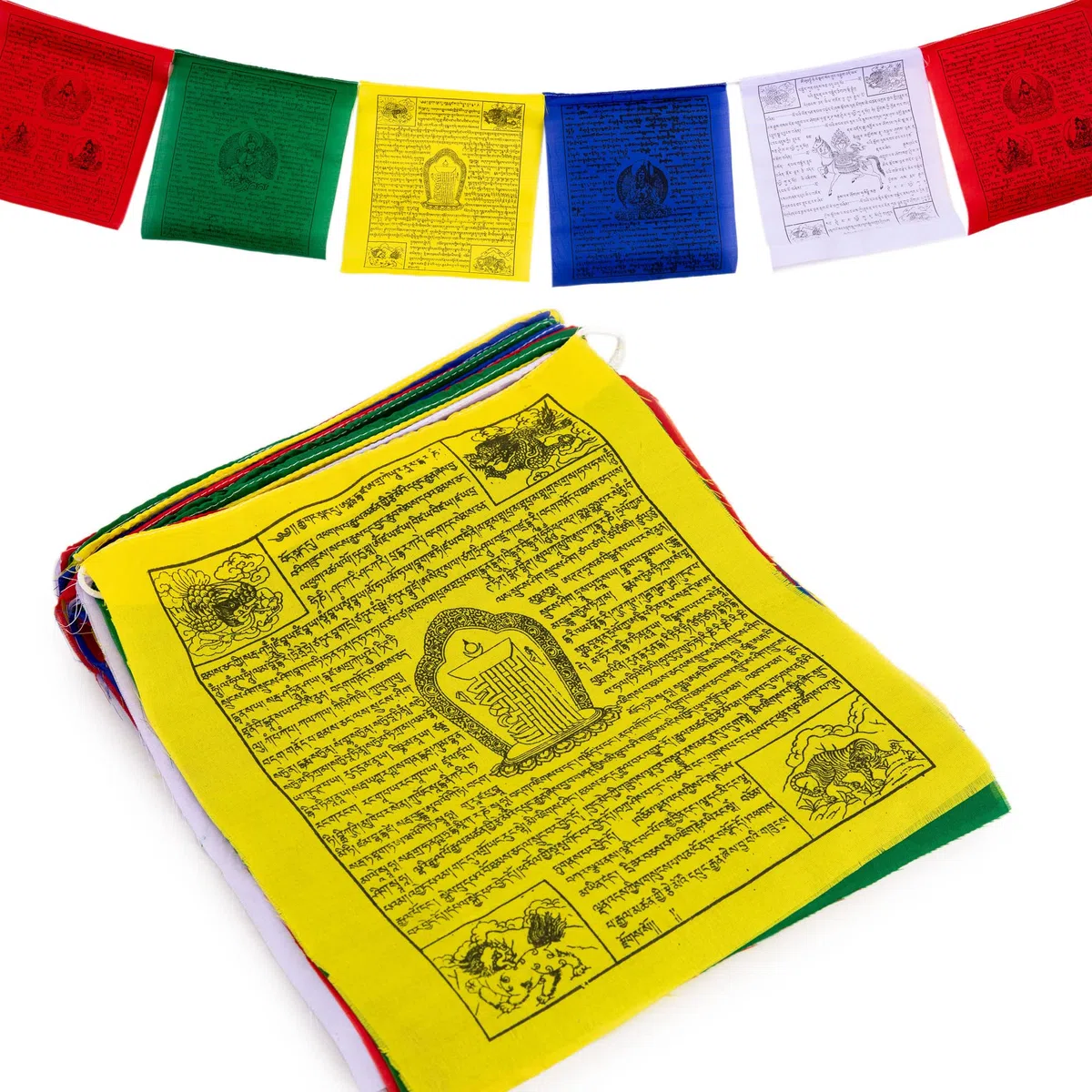 Grande bandiera tibetana di preghiera – 25,4 x 30,5 cm tradizionale stampata a mano | fatto a mano in Nepal | Affermazione cavallo del vento (25 pezzi)