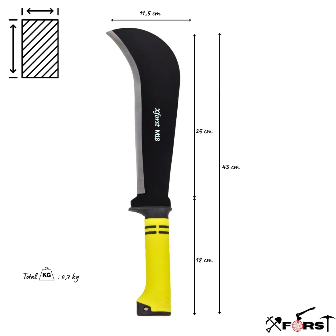 Xforst Roncola Falci Ronca Lama Multifunzione, Mini Pietra per Affilare e Borsa da Trasporto X-M18 - Gertel Gertl Hippe Falce con Manico Antiscivolo in Fibra di Vetro