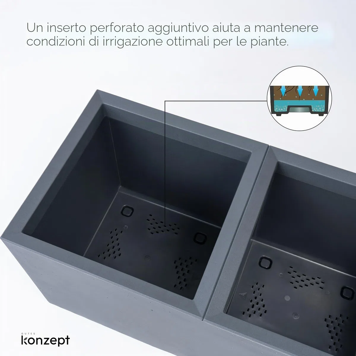 KONZEPT Vaso fioriera grande rettangolare da 40 x 80 x 40 cm con ruote, per interni ed esterni, quadrato, aspetto in cemento, in plastica, mobile, ideale per il giardino, la terrazza, il balcone e gli