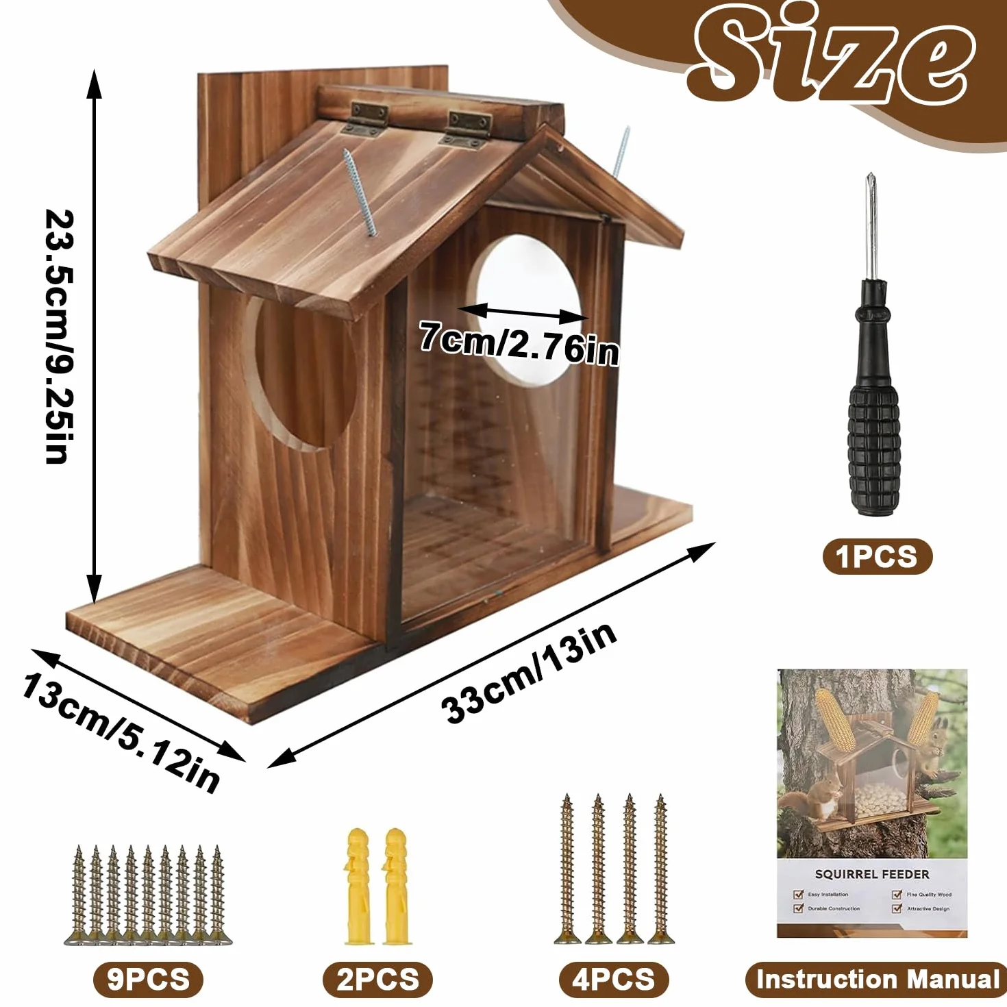 Mangiatoia per Scoiattoli, Casetta per Mangime Scoiattolo in Legno, Mangiatoia per scoiattolo, Mangiatoia Scoiattoli Esterno, Casa Scoiattolo Resistente alle Intemperie, per Giardino all'Aperto (B)
