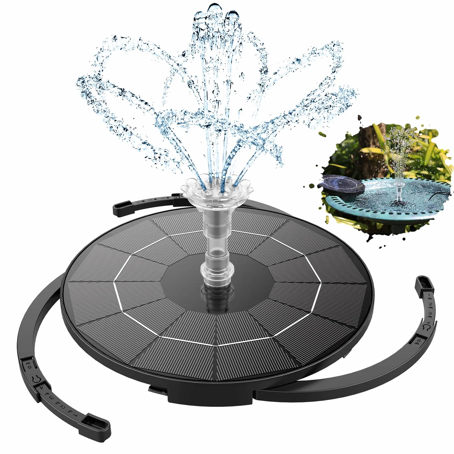 AISITIN Fontana Solare da Giardino Esterno 2 in 1 Fai da Te con Pannello Solare 3,5W Rimovibile, Pompa ad Energia Solare con 6 Effetti e Supporto Fisso – Ideale per Stagno,Bagno per uccelli,Giardino