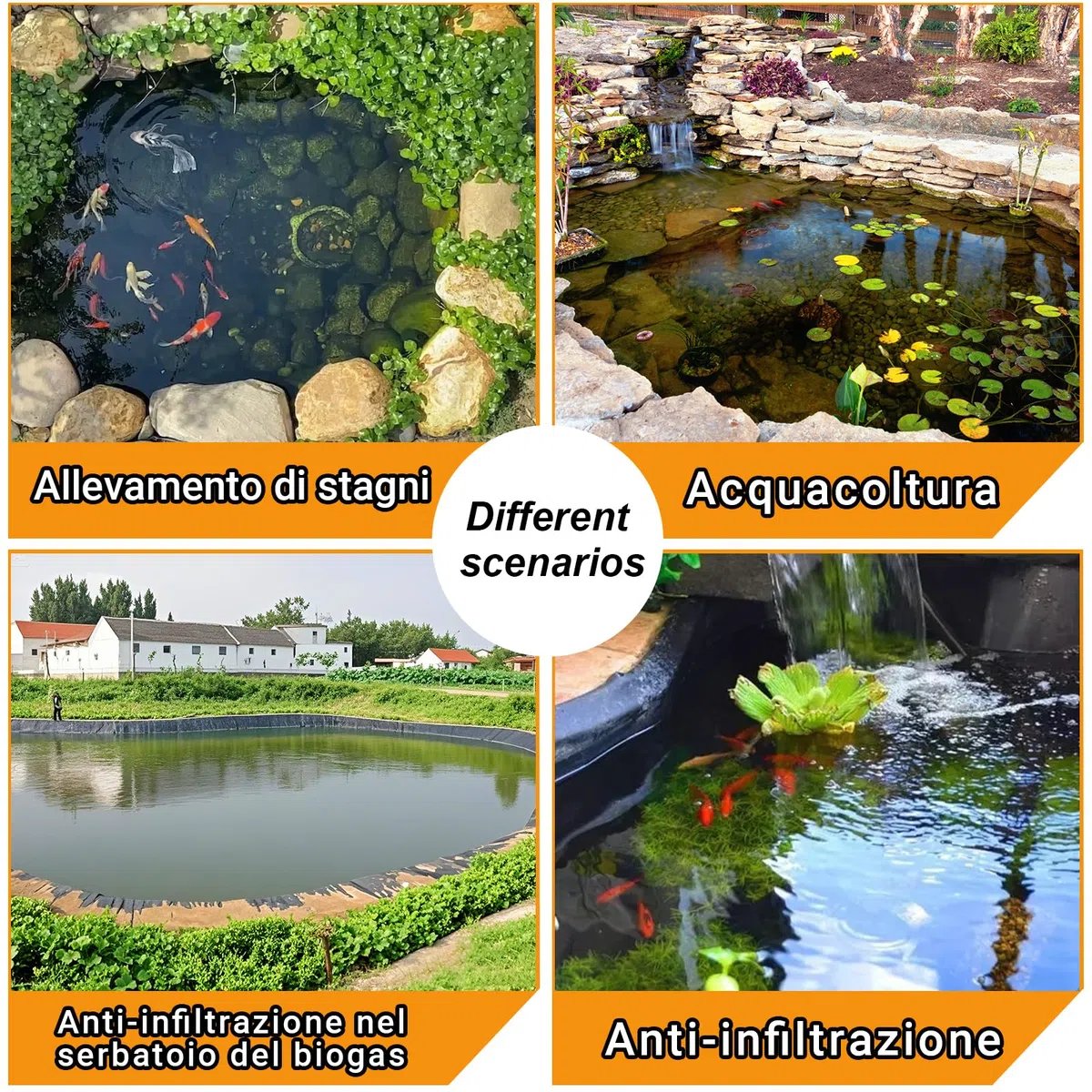 Telo per laghetto in HDPE Resistente, Fodera Flessibile per laghetto da Giardino, 8 x 8 m, Membrana Impermeabile Durevole per fontane, cascate e Piscine