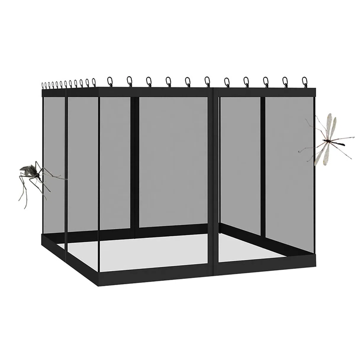 Tenda Zanzariera per Gazebo, Pareti Laterali per Pergola da Esterno, Universale Schermo Rete Giardino, Anti Zanzara Mosche per pergola, Rete Per Insetti (Black, 365x365x220 cm)