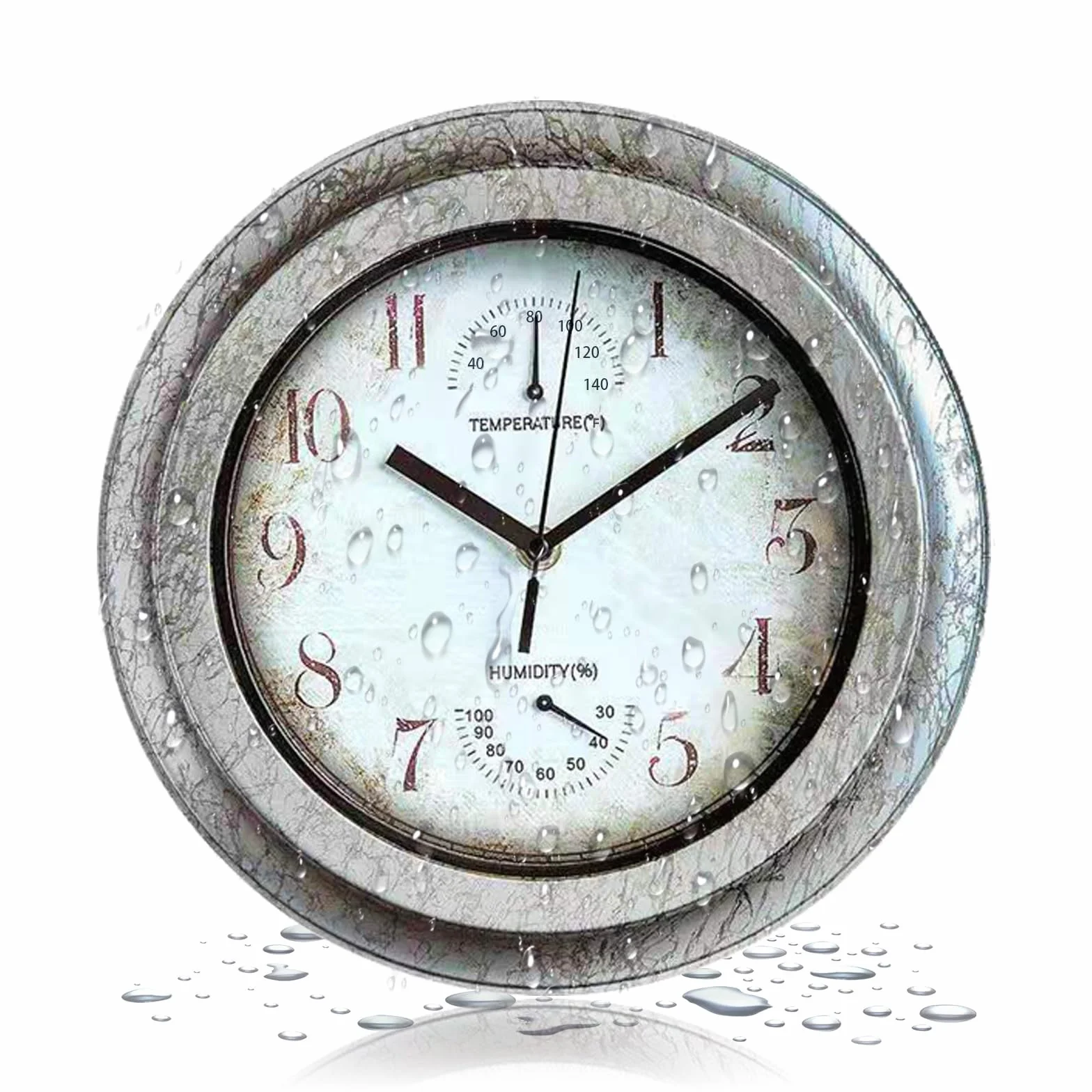 Orologio da parete vintage per esterni, 12 pollici, per interni ed esterni, con termometro e igrometro, stile industriale vintage
