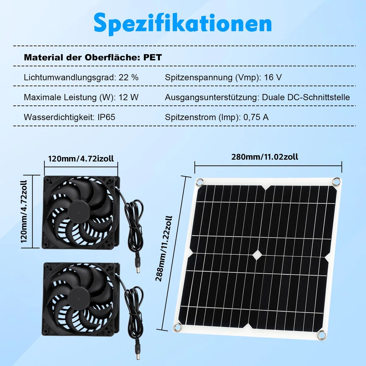 12W Ventilatore a energia solare, ventilatore solare con doppio ventilatore DC per scarico finestra, casette da giardino, piccoli pollai, serre, casette per animali