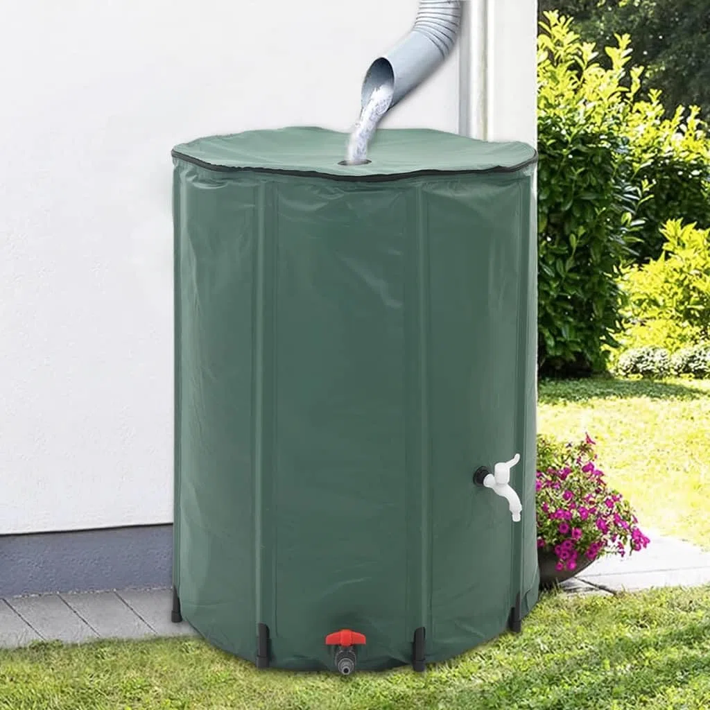 Serbatoio dell'acqua piovana, 250 l, pieghevole, in PVC, verde, con tubo da giardino e rubinetto, per irrigazione e irrigazione automatica di piante e ortaggi