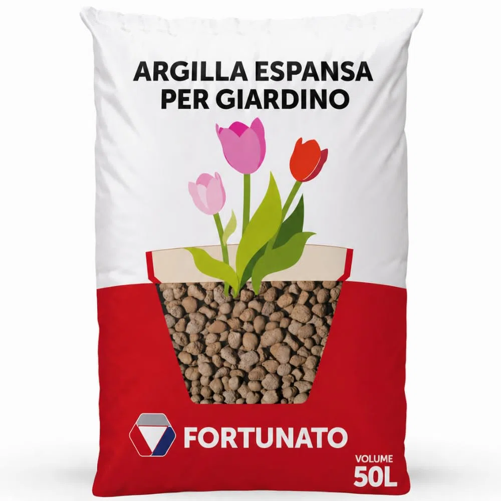 FORTUNATO Argilla Espansa Leggera per Piante, 50 L, Granuli 8-20 mm, Drenaggio Superiore, Substrato Naturale per Idroponica e Vasi