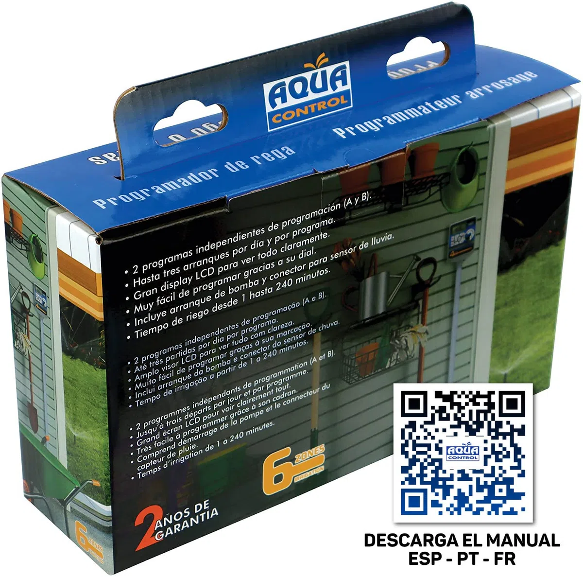 Aqua Control - Programmatore d'Irrigazione Automatica per Giardino con Trasformatore e Schermo LCD, Adatto per 6 Zone di Irrigazione