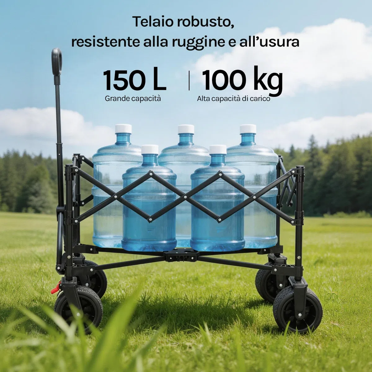 WOLTU Carrello Pieghevole Multifunzione con Ruote Rimovibili, Manico Regolabile, Custodia Antipolvere, Telaio in Acciaio, 150 L, Portata 180 kg, Carrello da Giardino per Campeggio e Spiaggia, Nero