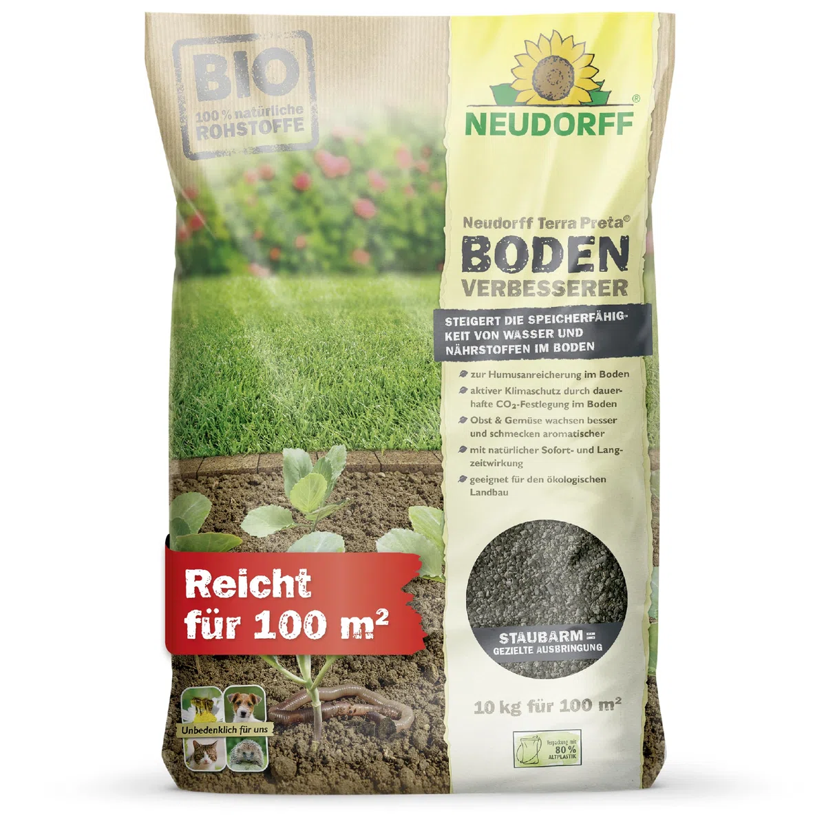 Neuendorf Neudorff Terra Preta - Fertilizzante Biologico con Carbone vegetale Biologico per Il miglioramento sostenibile del Suolo di Tutti i Terreni e Le Colture, 10 kg per 100 m², Marrone