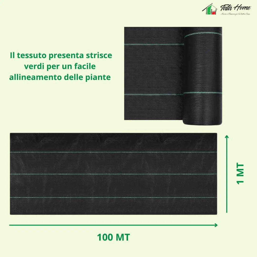 Tata Home Telo Pacciamatura 1x100 Metri 100g/m² Telo Anti Erbacce per Orto Giardino Tessuto Permeabile all'Acqua Stabilizzazione ai Raggi UV Barriere Contro Le Erbe Infestanti Colore Nero