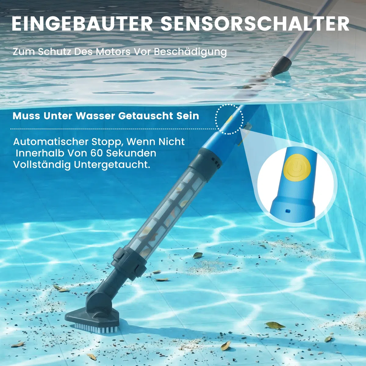 Aspirapolvere per piscina a batteria, senza fili, con autonomia fino a 60 minuti, con asta telescopica per vasca idromassaggio, spa, piccole piscine fuori terra e piscine per bambini