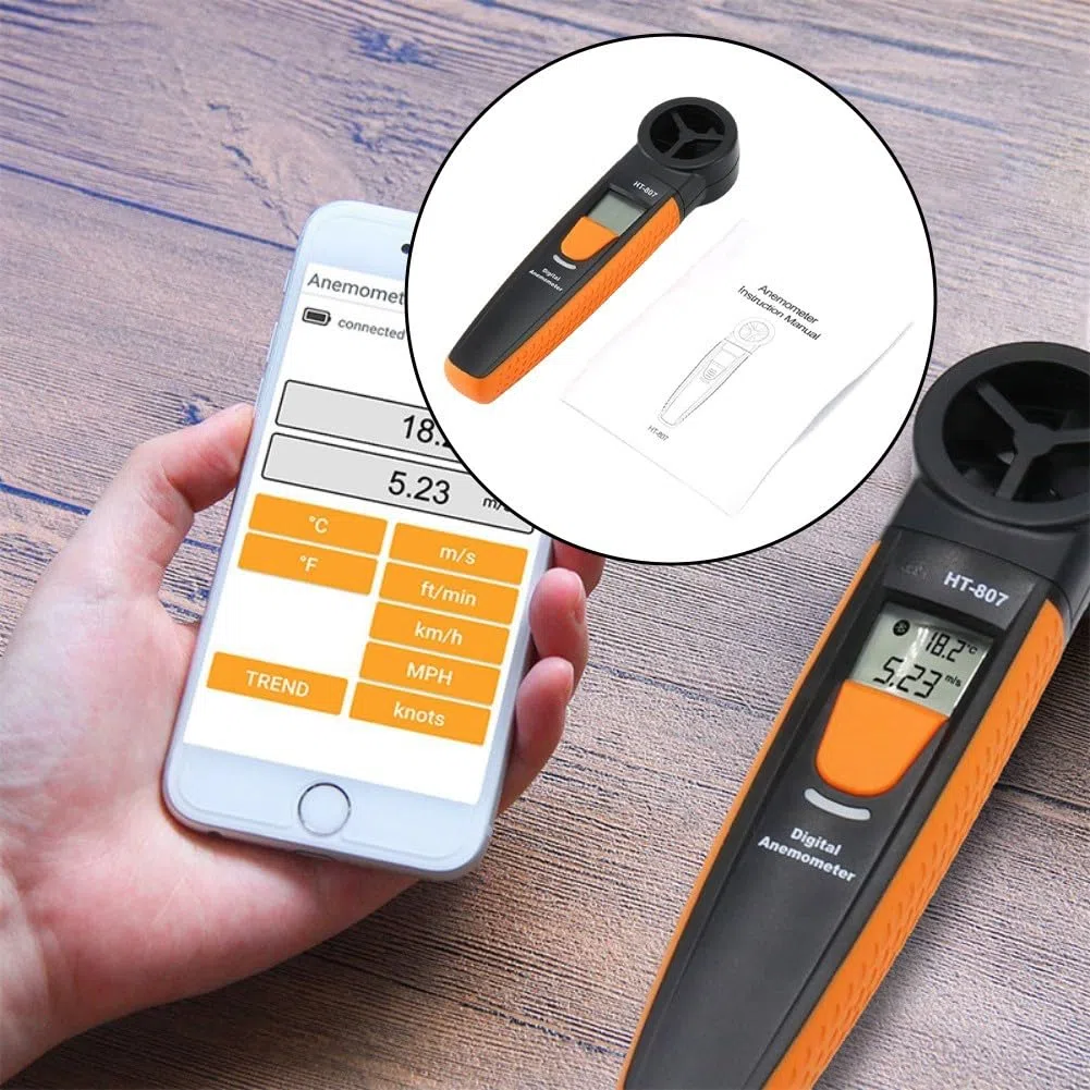 Anemometro digitale con doppio sensore di temperatura, 5 unità per mph m/s, nodi ft/min, retroilluminazione LCD, scala Beaufort per HVAC, vela, golf, aquiloni, pesca, caccia, arrampicata, metallo
