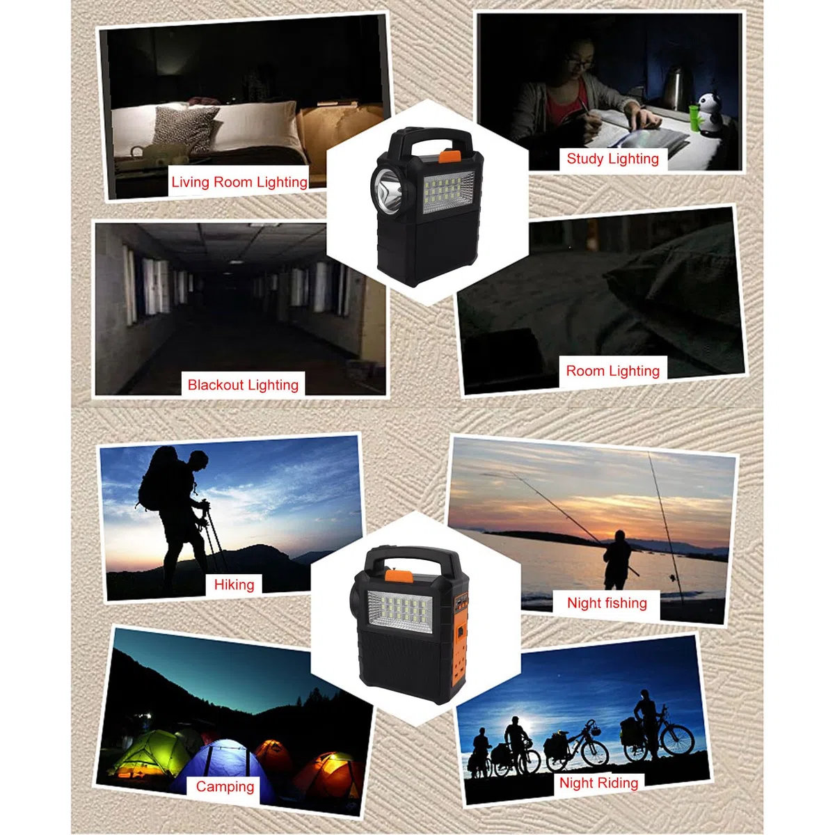 Denash Generatore solare portatile, leggero e compatto, luci a LED integrate, ad energia solare per campeggio all'aperto, emergenza domestica