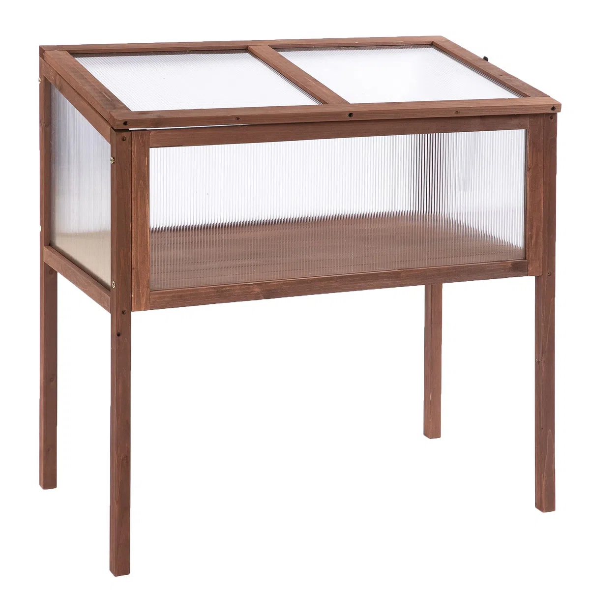 Outsunny Mini Serra da Giardino Letto per Orto Rialzato per Piante Struttura in Legno e Policarbonato con Tetto Apribile e Inclinato, 90x50x93cm