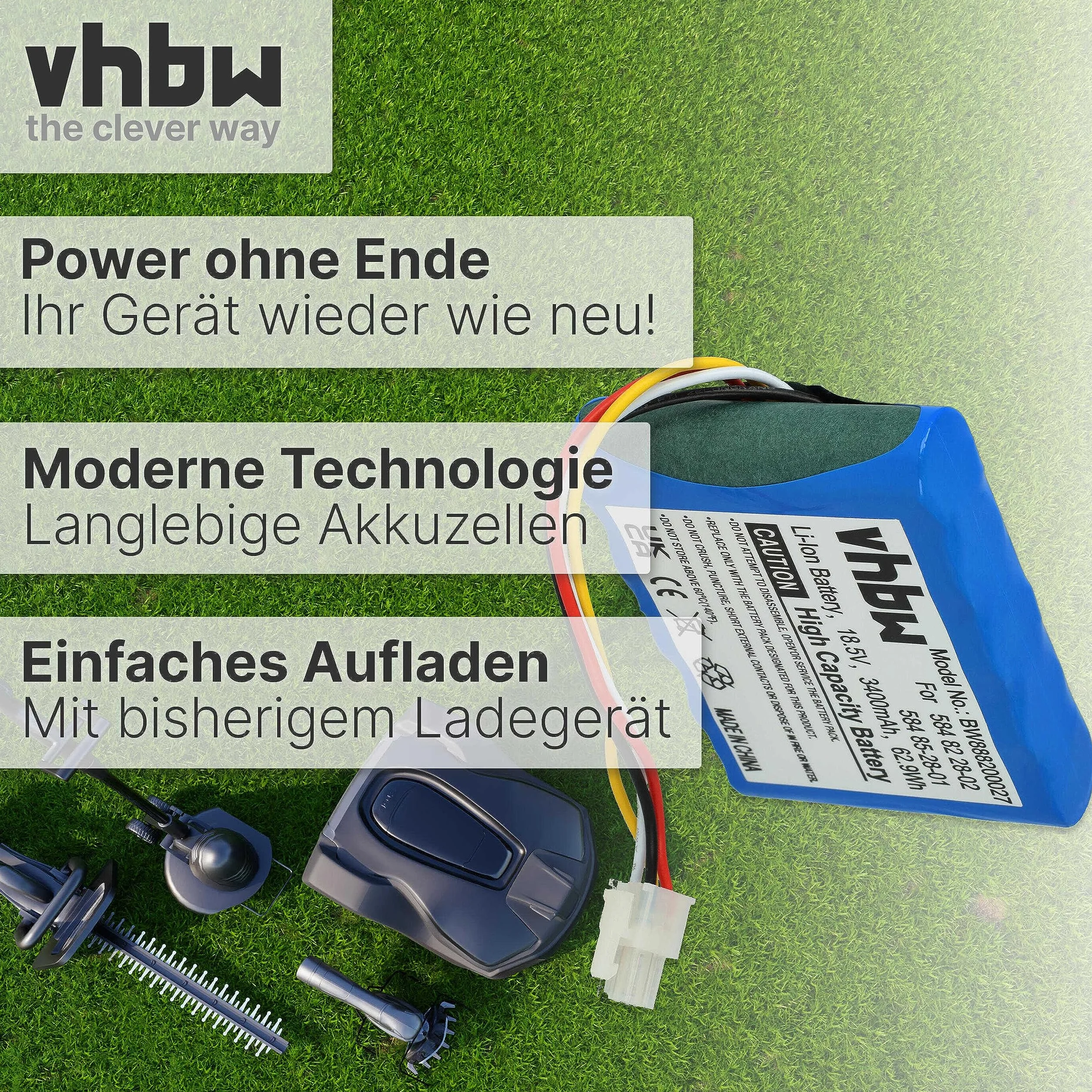 vhbw batteria compatibile con Husqvarna Automower 310 (2015-2018) rasaerba 3400mAh 18,5V Li-Ion