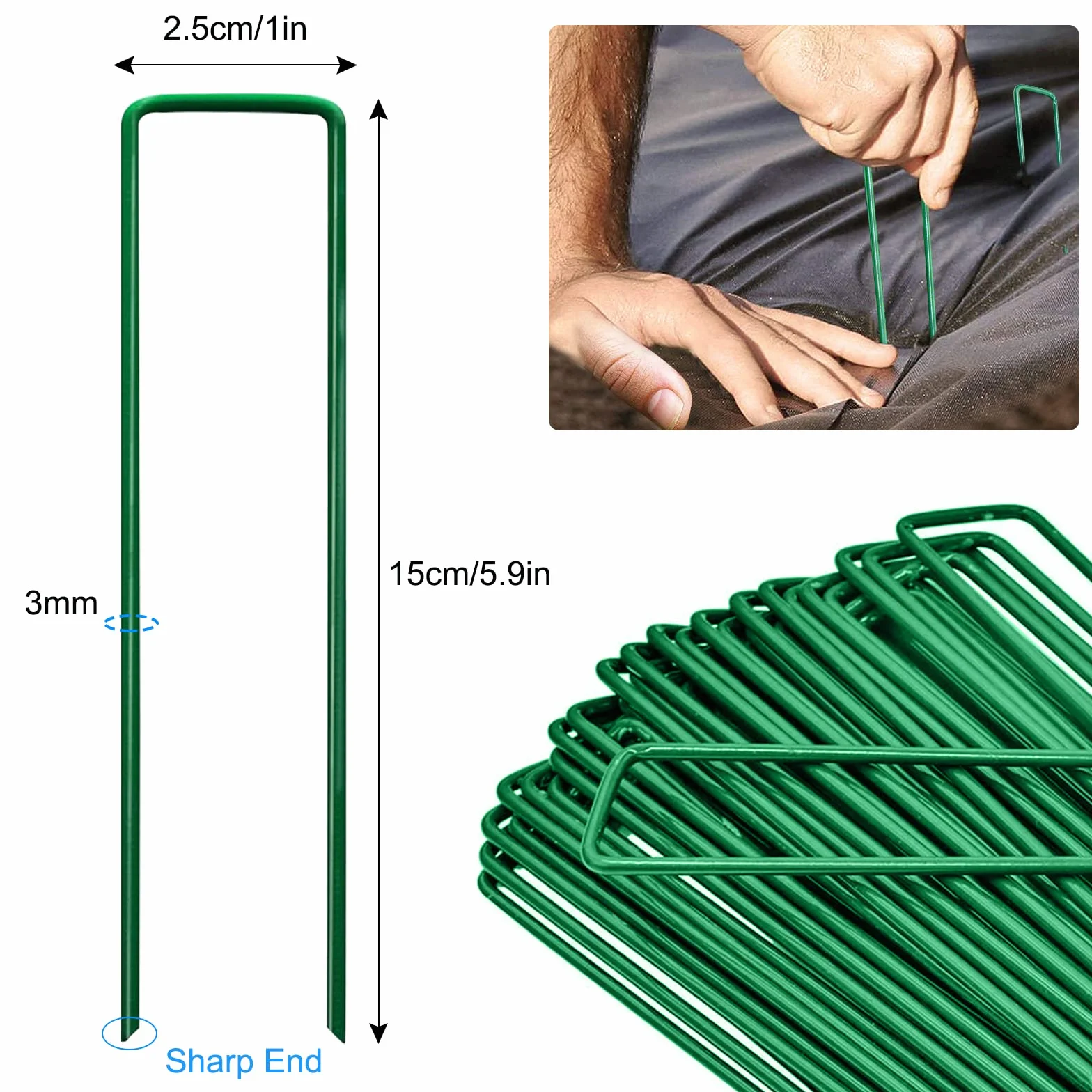 100 Pezzi Picchetti Telo Pacciamatura, Picchetti di Giardino Verde Picchetti Giardino Zincato Antiruggine a Forma di U Ancore a Terra Anti Erbacce, Ancoraggi a Terra per Giardino Campeggio
