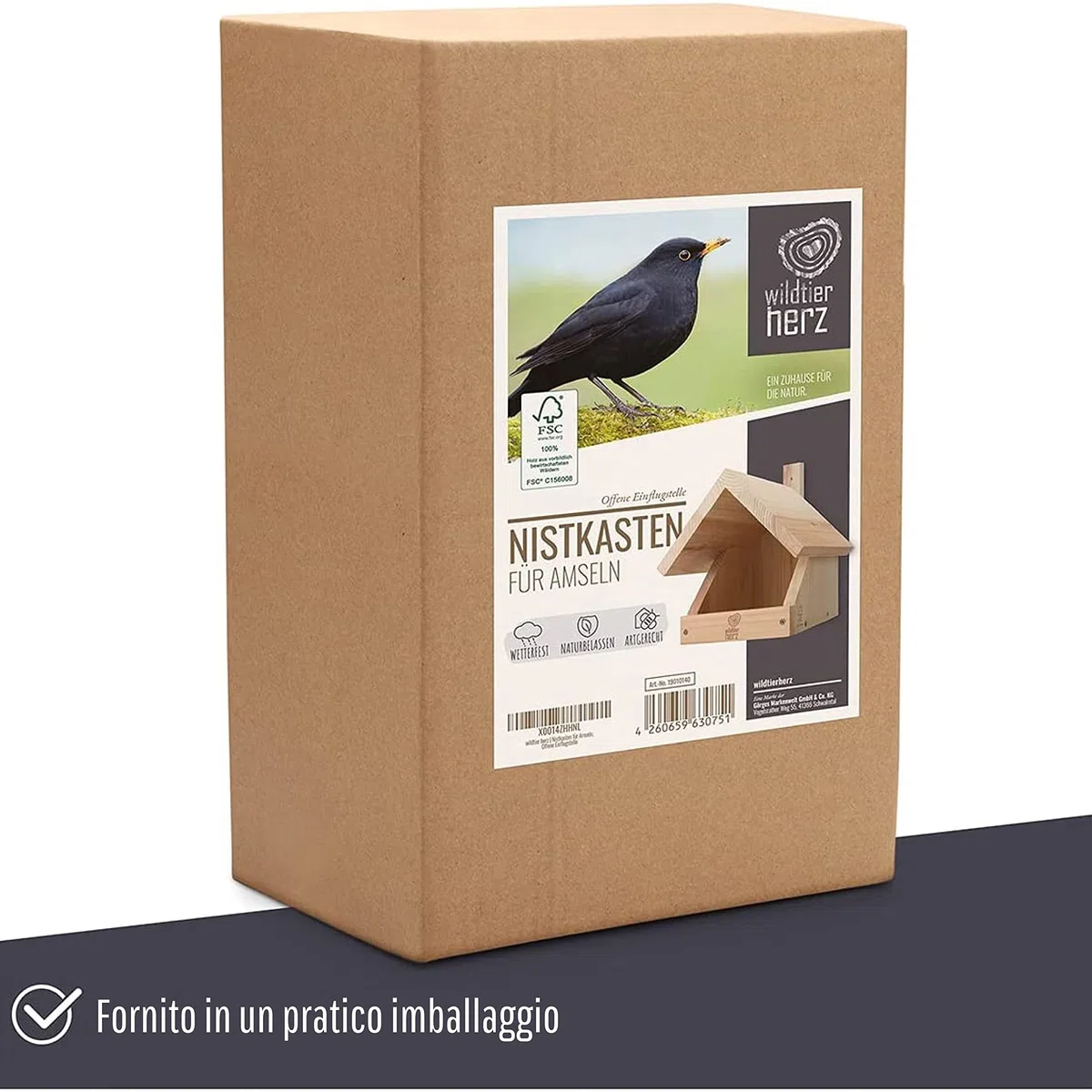 Wildtier Herz I Casetta per Uccelli - Nido per Uccelli di Piccola e Media Grandezza come Merli e Pettirossi - Resistente alle Intemperie - In Legno Massello - Dimensione 28x27x25 cm