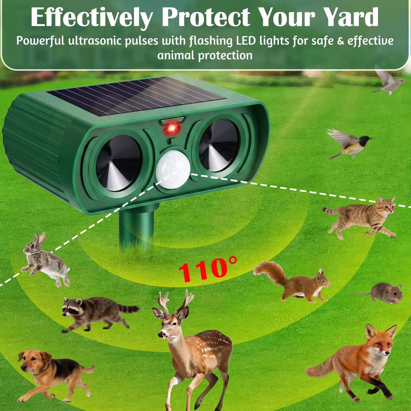 Dissuasore Gatti, Ultrasuoni per Gatti Ultrasuoni Repellente Gatti Solare con Flash LED Dissuasore Ultrasuoni Piccioni Impermeabile per Volpi Cani Cervo Procioni