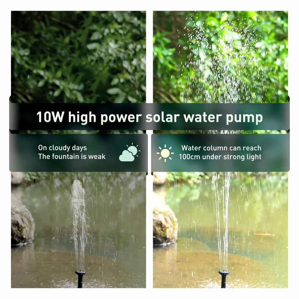 Pompa dell'Acqua Solare,Fontana Solare da 10 W 500L/H 9V con Grande Pannello Solare 3 Ugelli,per Vasca da Bagno per Uccelli Giardino Piccoli Laghetti