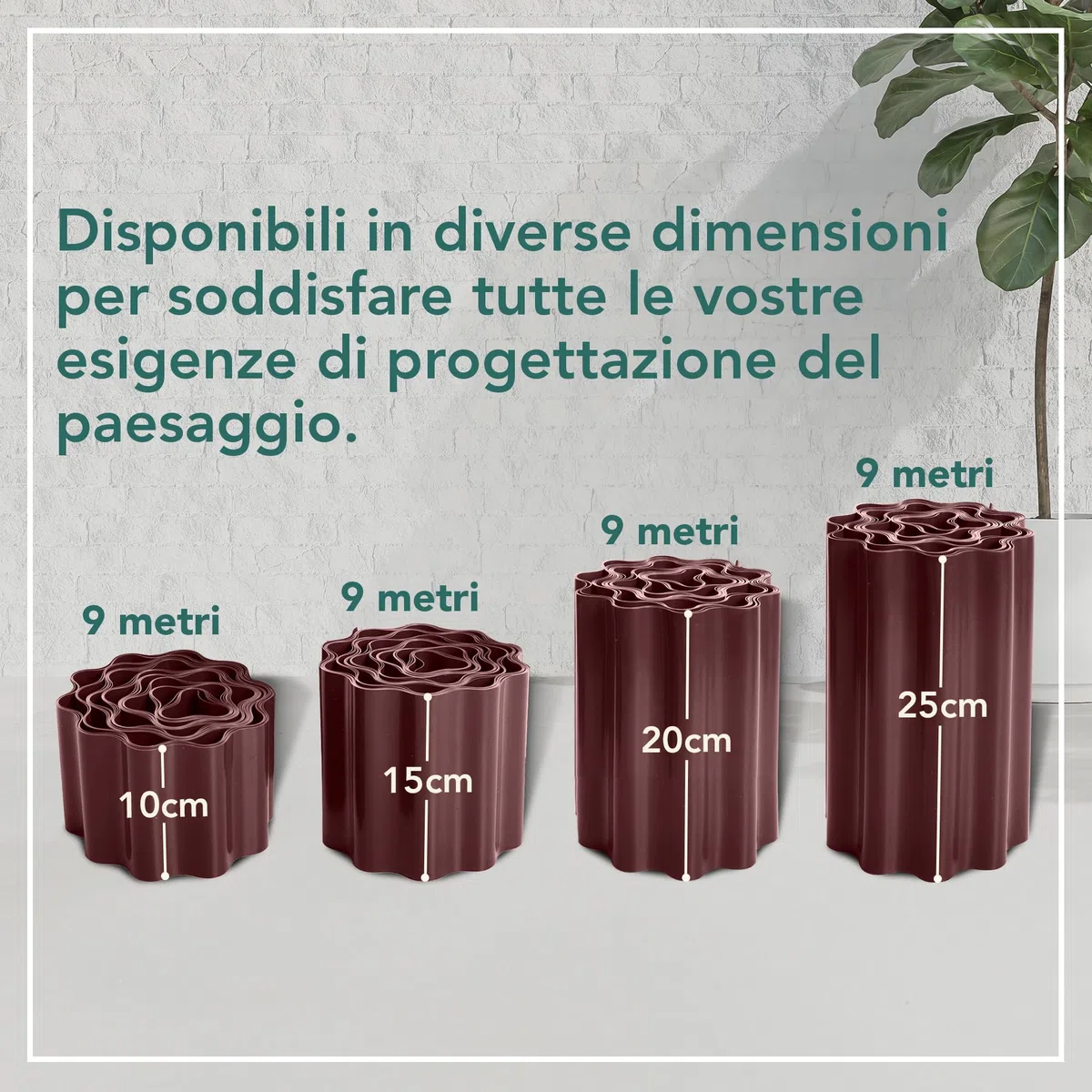 GARDENIX Bordi per aiuole ondulati Bordi per aiuole Bordi per prato Bordi per aiuole in plastica Lunghezza 9 m, Altezza 25 cm, Marrone