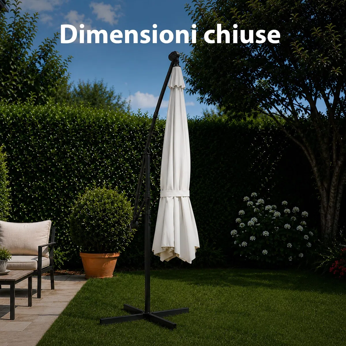 Avilia - Ombrellone da Giardino 300 cm Altezza 2,5 m con Braccio Decentrato, Tessuto Impermeabile e Anti Raggi UV, Apertura a Manovella, Design Moderno per Arredo Giardino per Esterno