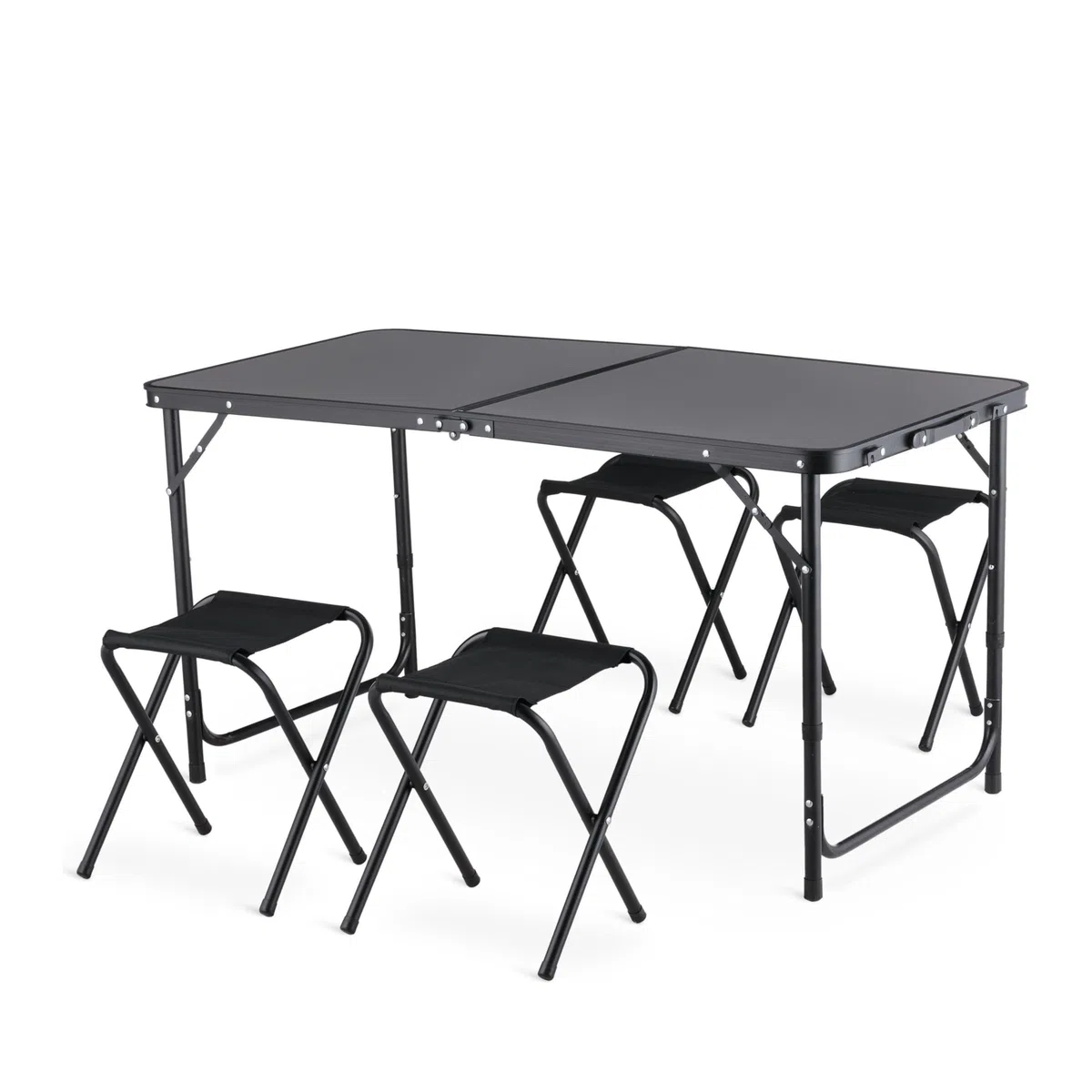 Tavolo da Campeggio con 4 Sedie, Altezza Regolabile, Tavolo Barbecue Pieghevole Portatile 120 x 60 cm, Tavolo Pieghevole in Alluminio con 4 Sgabelli Pieghevoli per Campeggio, Picnic, Barbecue Giardino