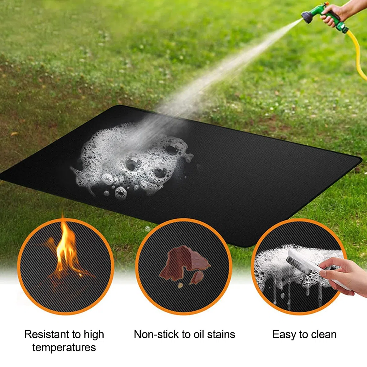 Tappetino ignifugo in silicone in fibra di vetro (40 x 60 cm) – base ignifuga per barbecue, friggitrice ad aria e macchina da caffè | resistente al calore, antiscivolo e impermeabile