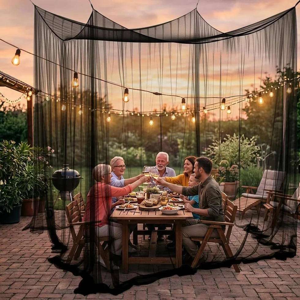 Zanzariera XXL 300x300x250 cm, Tenda Zanzariera da Esterno per Gazebo 3x3, Rete a Maglia Fine per Giardino, Terrazza e Campeggio, Nero