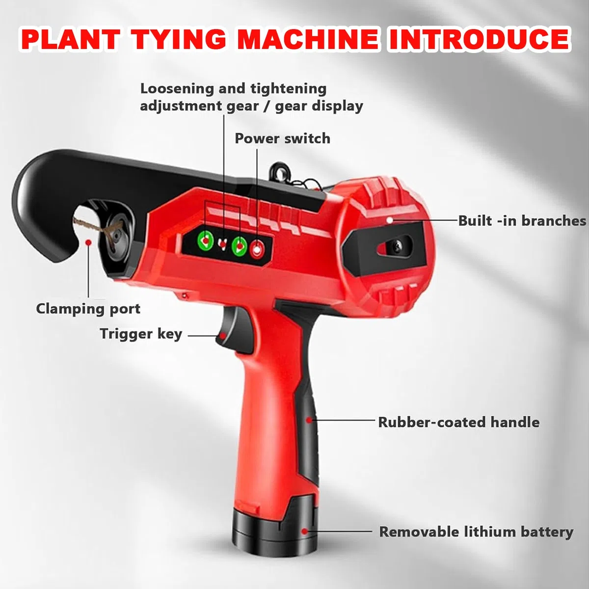 Strumento Elettrico per Nastro da Vigneto, Macchina Elettrica per Legare Piante, Regolazione a 4 Marce, con Bobina in PVC, per Pomodori E Cetrioli