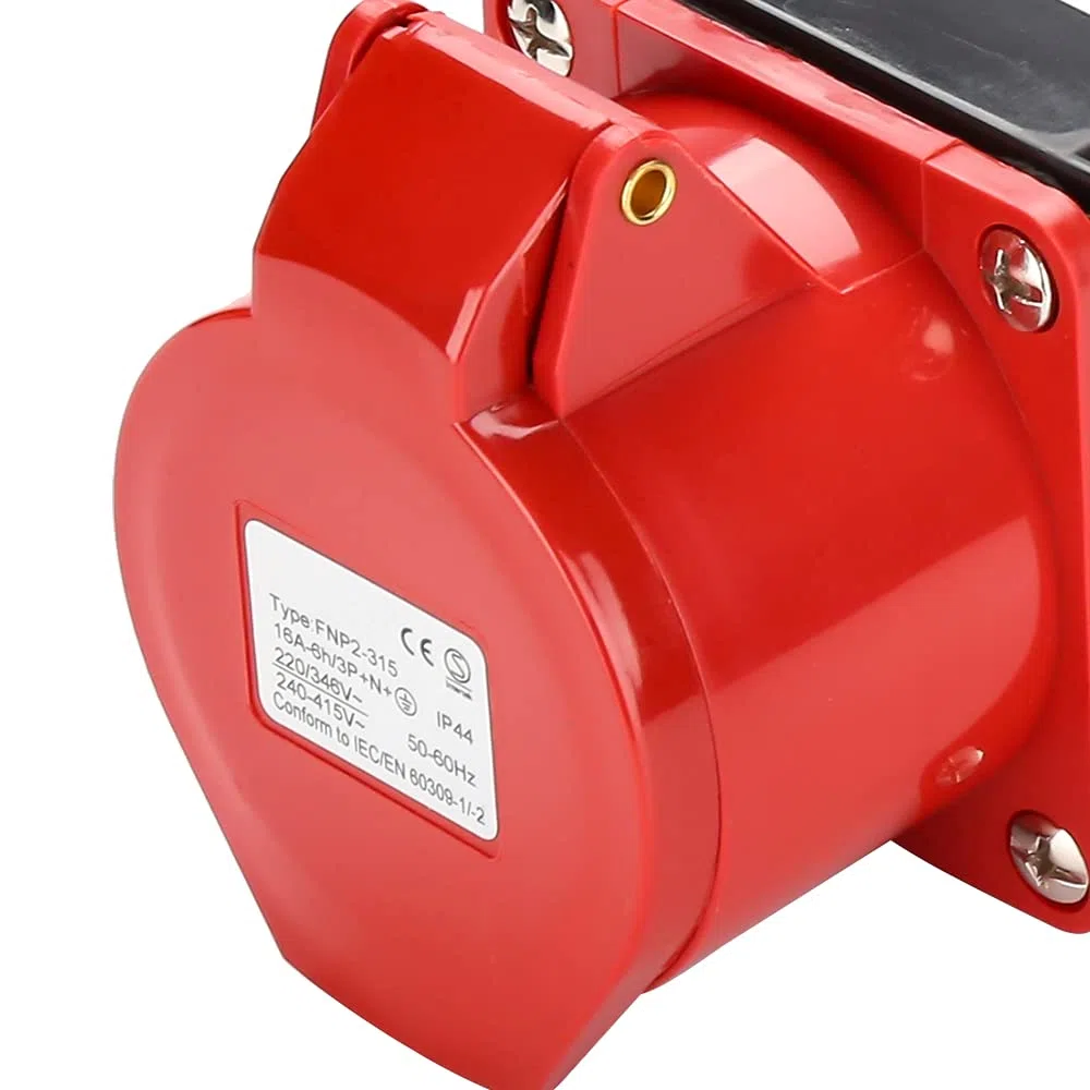 Randaco Distributore di corrente ad alta corrente, CEE, 400 V/16 A+3 x 230 V, presa di contatto, distributore di corrente industriale a 5 pin, IP44, con tappo di sicurezza per cantiere
