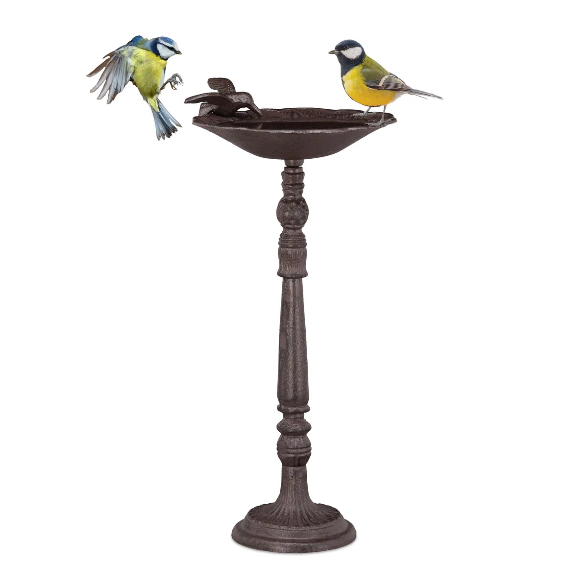 Relaxdays Fontana per Uccelli a Colonna, Decorazione da Giardino, Mangiatoia, per Uccelli Selvatici, H40 cm, Marrone
