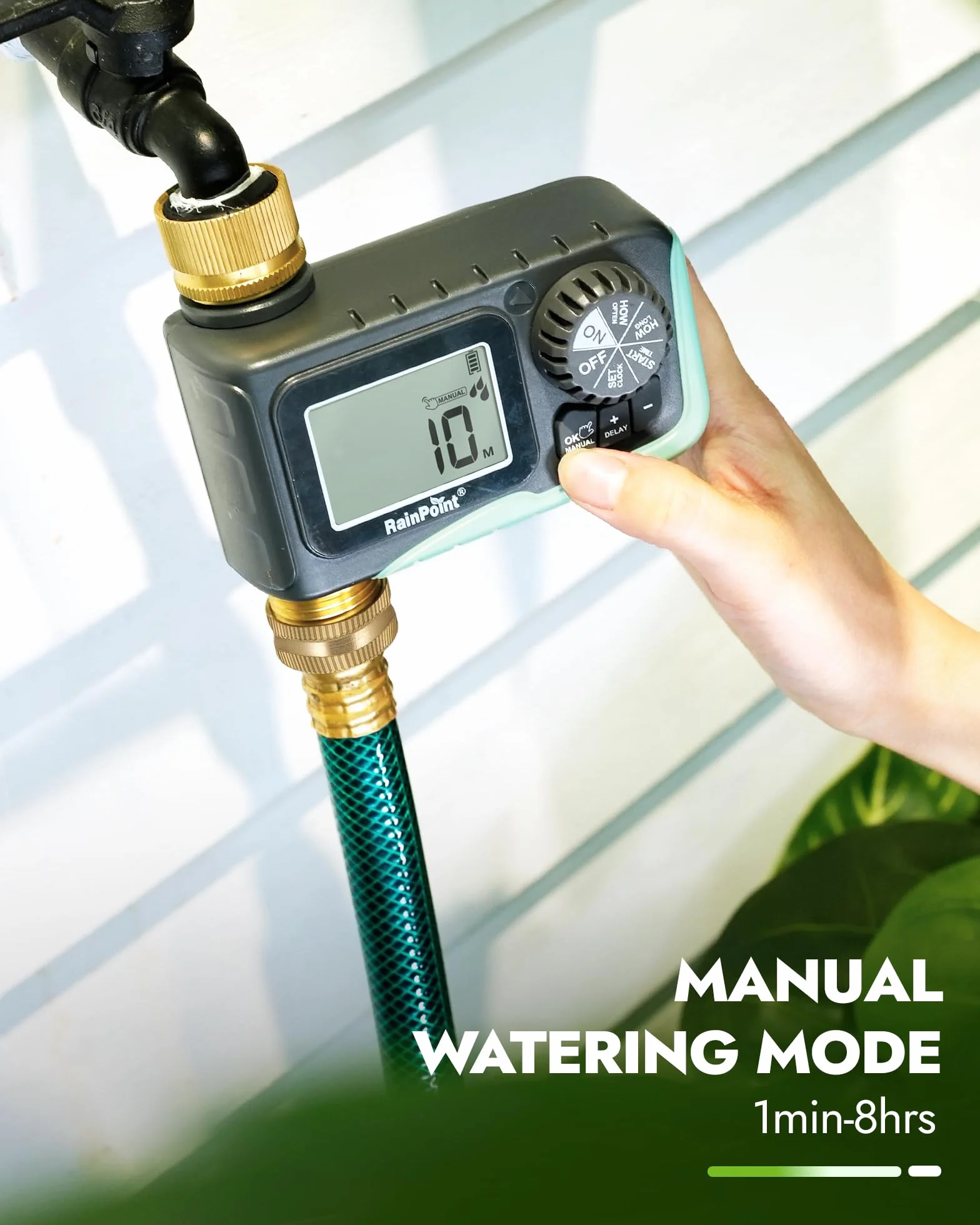 RAINPOINT Timer irrigatore con ingresso e uscita in ottone, timer programmabile per tubo da giardino, timer per irrigazione con ritardo della pioggia/sistema di irrigazione manuale, irrigazione