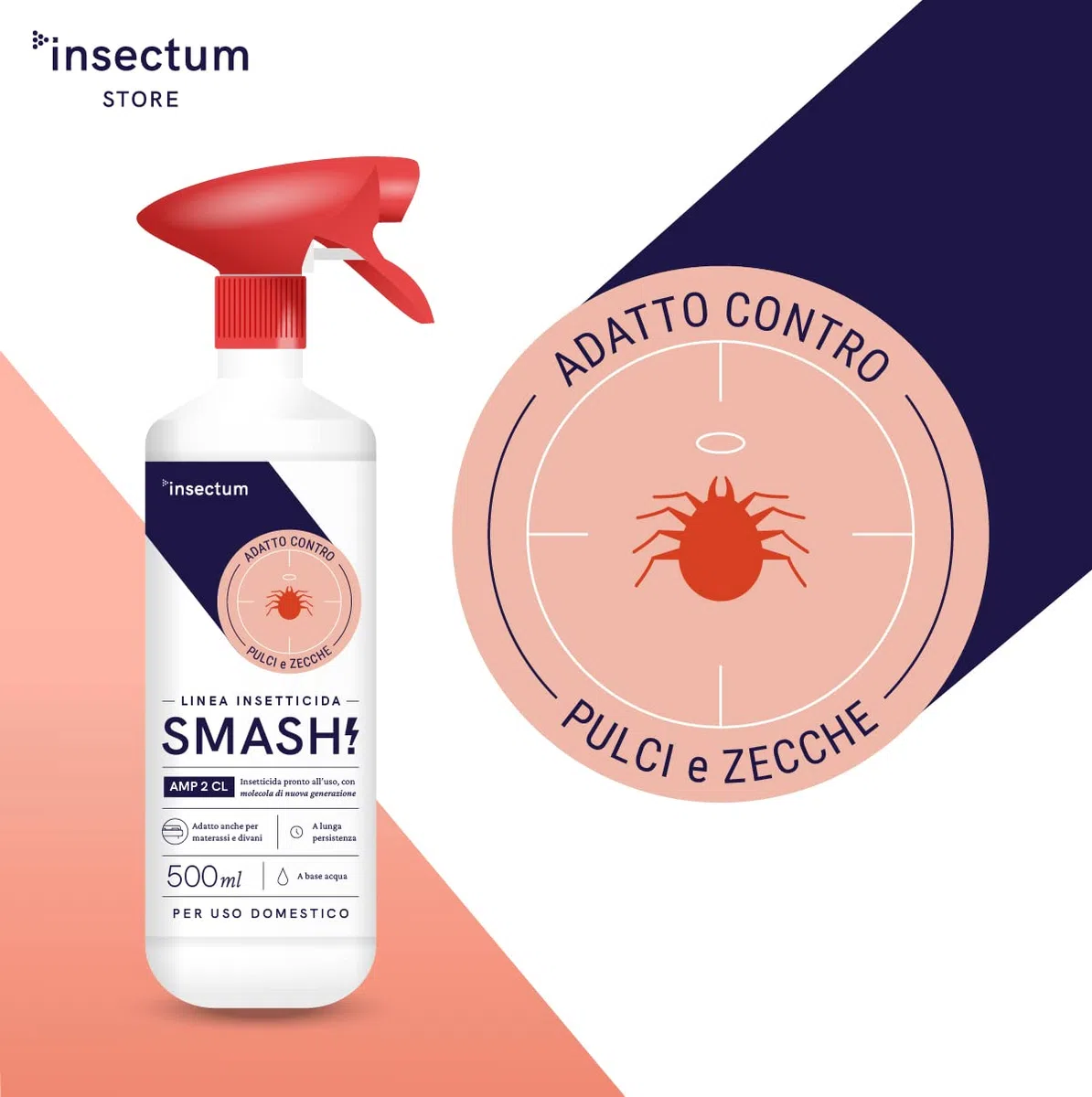 SMASH Spray Antipulci e Antizecche per Ambienti e Tessuti - Adatto per Ambienti con Animali Domestici - 1x500ml - Per uso in Casa ed esterno - Insetticida Senza Permetrina - Istruzioni Incluse