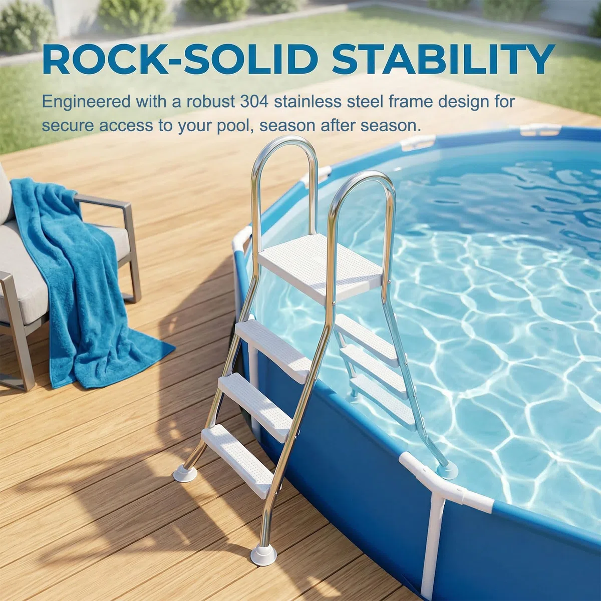 Scala per Piscina in Acciaio Inossidabile a 4+4 Gradini, Struttura a Forma di A per Piscine Fuori Terra, Gradini Antiscivolo, Scaletta per Piscina Resistente Portata 250 kg,85cm