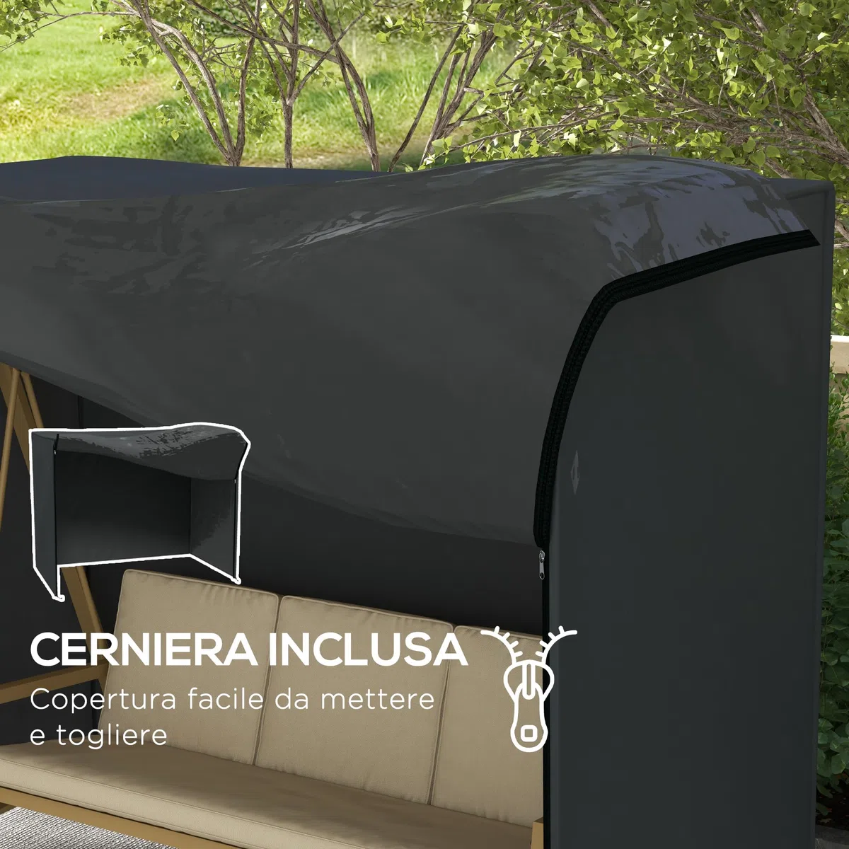 Outsunny Copertura per Dondolo da Giardino 3 Posti, Copertura Dondolo con Telo Impermeabile Anti UV, 220x125x172 cm, Nero