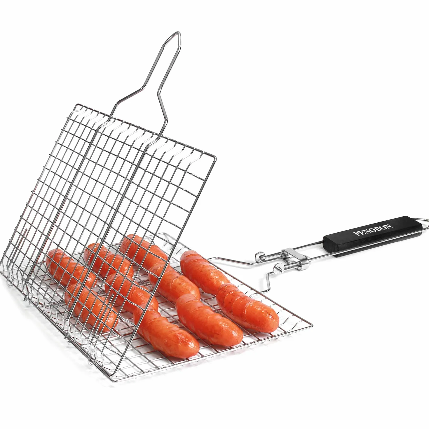 Cestino da Barbecue Pieghevole in Acciaio Inox per Pesce, Gamberetti con Manico Rimovibile, con Pennello da Forno e Borsa (Tipi 1)