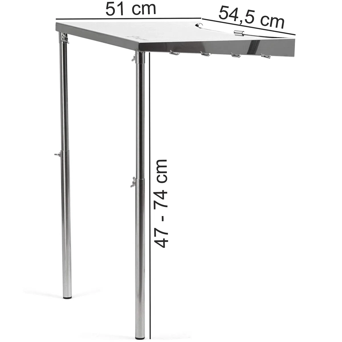 BBQ-TORO Tavolino di supporto in acciaio inox per grill ovali da 57 cm di diametro | 55 x 51 x 47-74 cm | Tavolino laterale regolabile in altezza per barbecue a sfera con 4 ganci per le posate