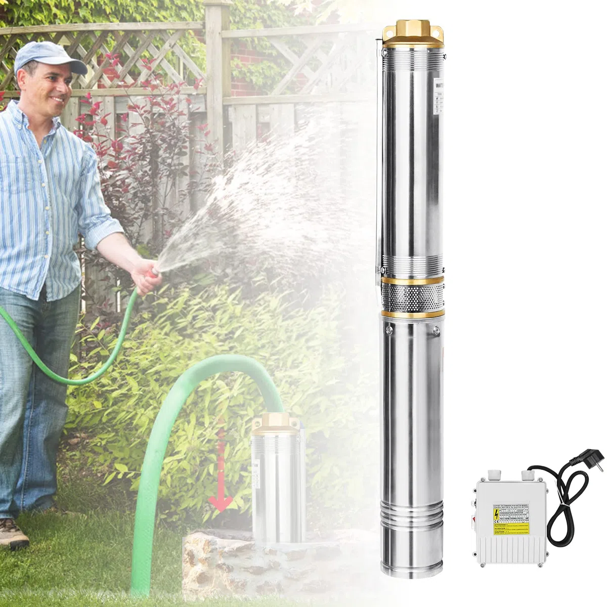LARS360 Pompa per fontane profonde da 4 pollici, 1,1 kW, in acciaio inox, compatibile con sabbia fino a 4.000 l/h, controllo sabbia, pompa a immersione, diametro 92 mm