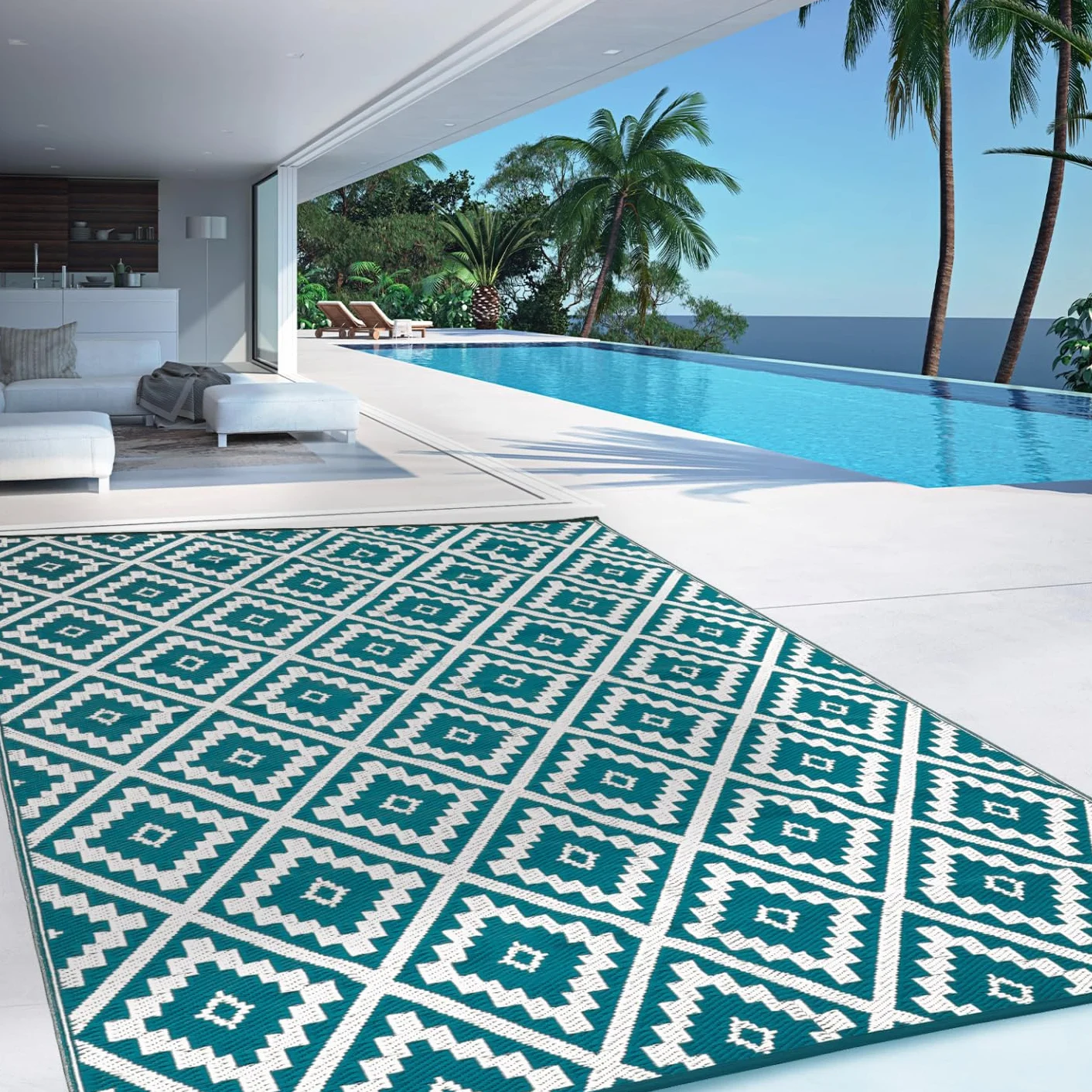 IDMarket – Tappeto per esterni Bahamas Blu Anatra 180 x 280 cm