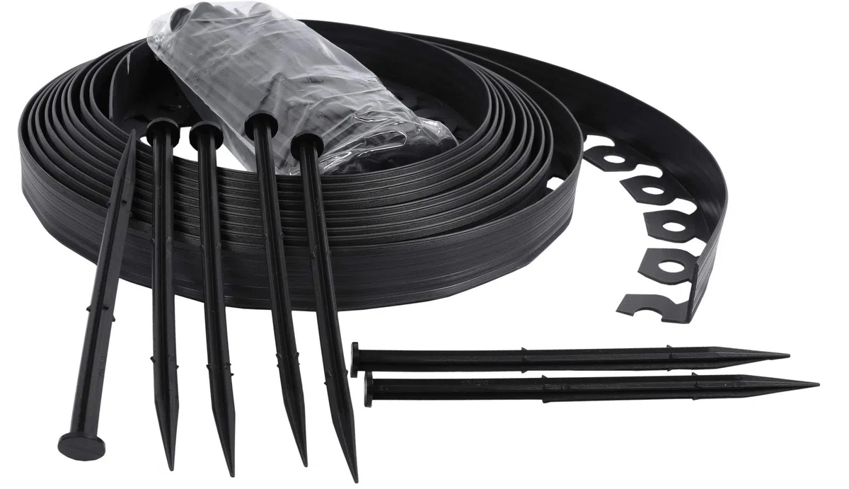 Bordo da Giardino in plastica, 4cm di Altezza - Nero 50 Metri + 150 Chiodi di Fissaggio