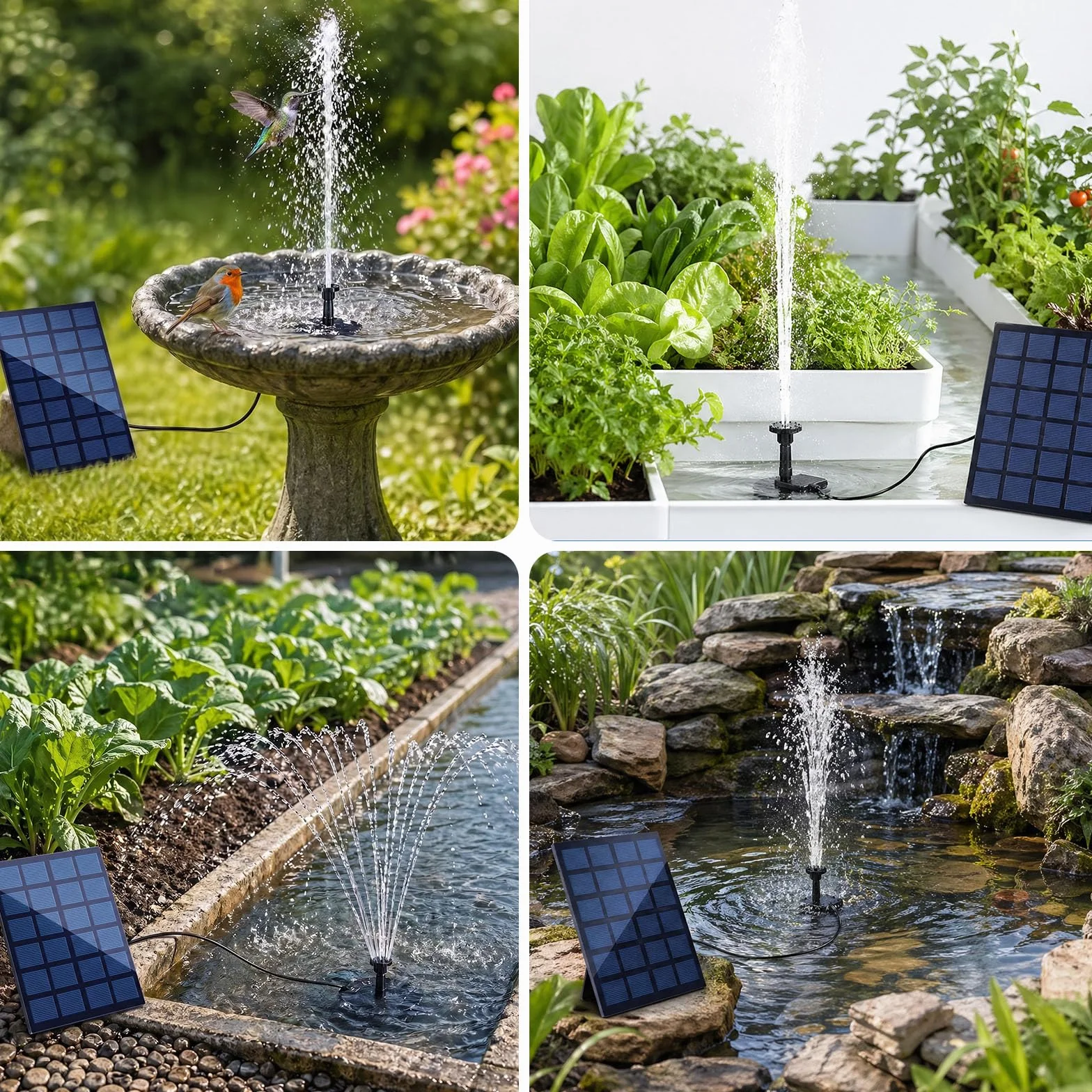 Pompa solare per laghetto, Fontana Solare 2,5W, con 6 Effetti Ugelli, Fontana da Giardino Solare, per Laghetto da Giardino, Bagno degli Uccelli, Vasca per Pesci, Piscina