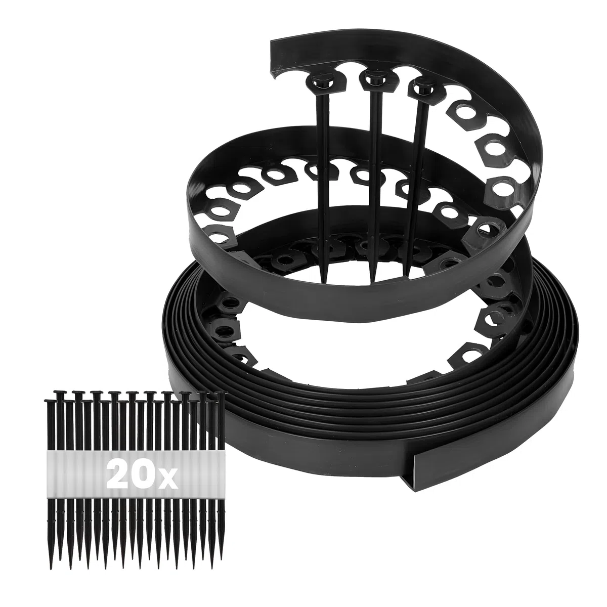 GARDENIX LineBORDER flessibile in plastica Bordo per prato in, 20 ancoraggi a terra, lunghezza 10 m, altezza 4 cm, Nero