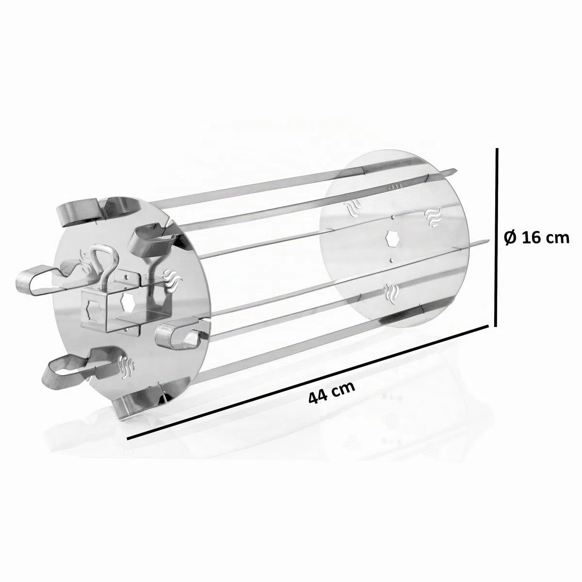 BBQ-Toro Rondella in acciaio inox per girarrosto, cestello universale per griglia, 6 spiedi per Shish Kebab, carne allo spiedo, pesce, pollame, frutta e verdura