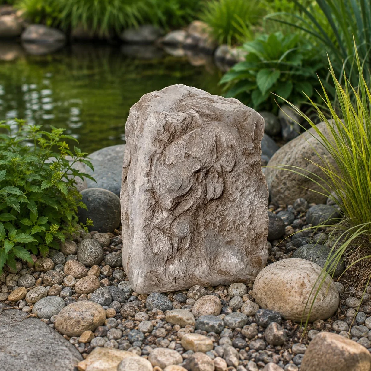 Copertura per rocce da giardino, effetto arenaria, rocce artificiali, 28 x 40 cm, copertura pompa
