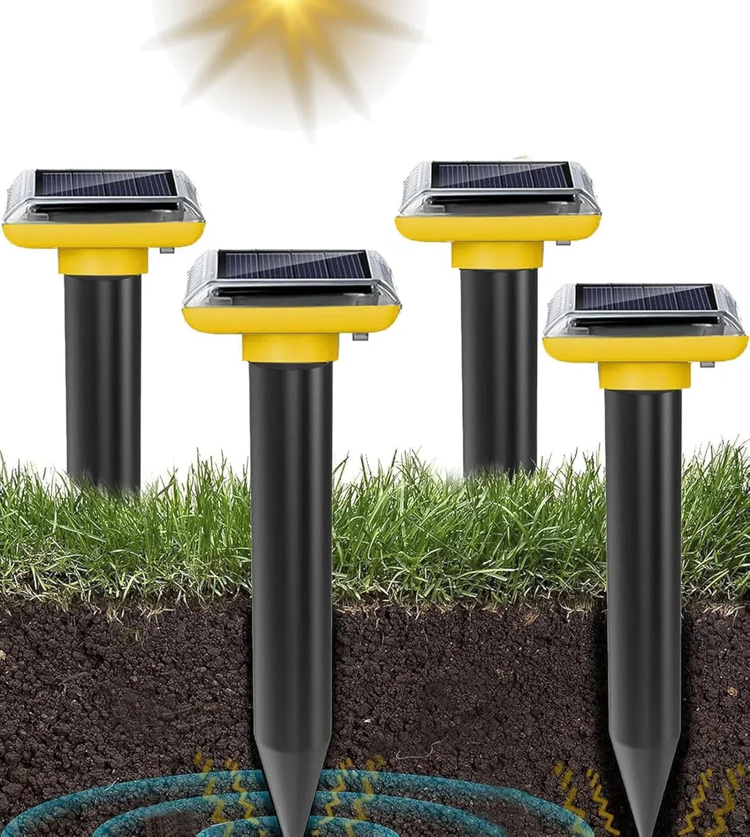Repellente ultrasuoni per talpe, Talpe Ultrasuoni Solare, 4Pcs Dissuasori per Talpe, impermeabile, per prato, giardino, fattoria, salice, verde