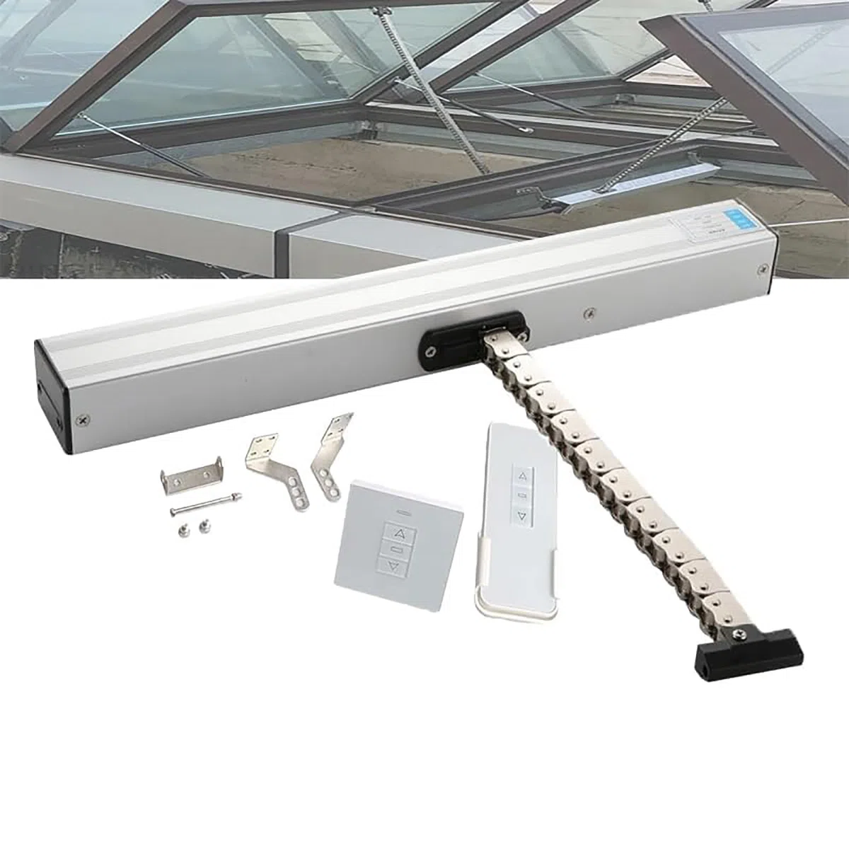 Aprifinestra elettrico con telecomando e interruttore, apri catena automatico per lucernario, serra, ventilazione del tetto, facile da installare