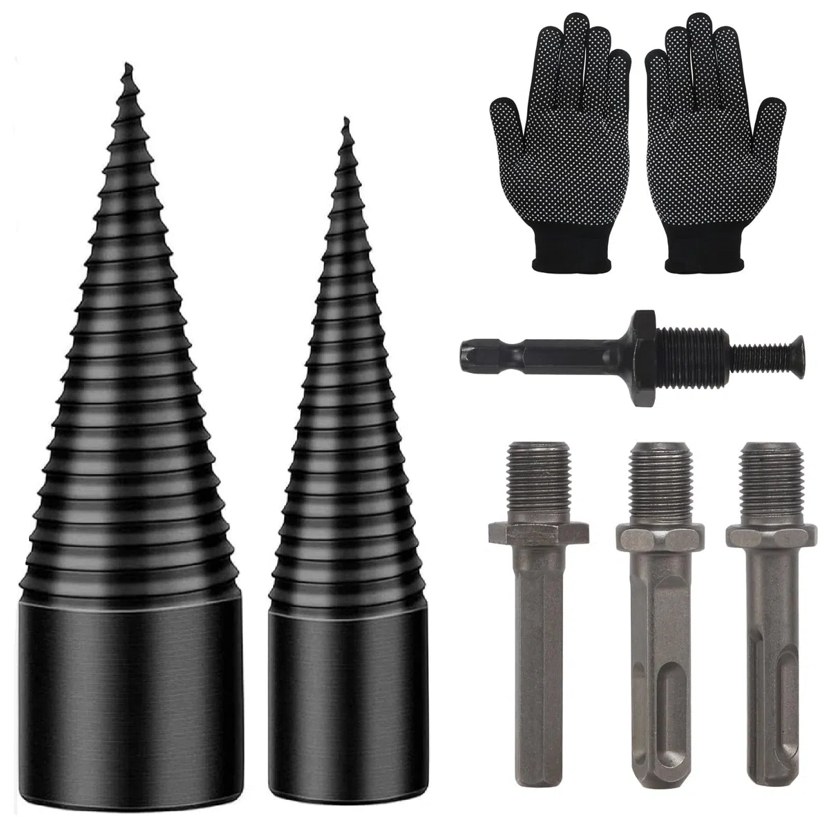 Spaccalegna 42mm + 32mm con 4 manici per trapano, spaccalegna conico per legno, trapano per legna da ardere, vite conica per legno, trapano per legna da ardere, spaccalegna a spirale, legna da